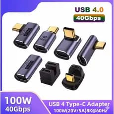Adaptador USB Tipo C, 90 graus, lateral, vertical, Carregamento 100W, usb4