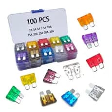 Kit 100 Fusíveis de carro e moto padrão 2a 3a 5a 7.5a 10a 15a 20a 25a 30a 35a