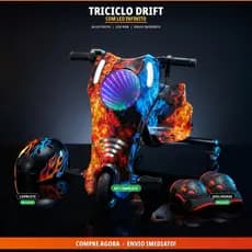 Triciclo Drift Elétrico Com Bluetooth Adulto e Infantil 3 Velocidades 350w Bluetooth Led 8 Polegadas