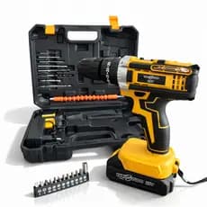 Furadeira e Parafusadeira de Impacto 21V Sem Fio 2 Baterias LED 32 Acessórios 2 Velocidades Maleta Completa Bivolt Profi