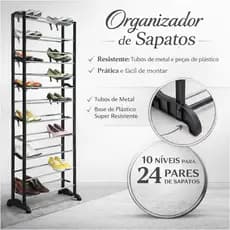 Sapateira Vertical 30 Pares 10 Prateleiras Estrutura de Metal Plástico Resistente Sapateira Compacta