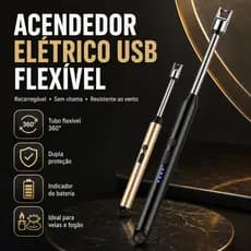 Acendedor Elétrico USB Flexível 360° Recarregável Sem Chama para Vela Fogão Churrasco Camping