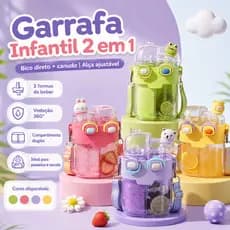 Garrafa de Água Infantil Antivazamento 360° com Canudo Alça para Escola Passeio e Viagem
