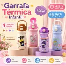 Garrafinha Térmica Infantil 520ml Aço Inox SUS304 Antivazamento Menina Menino