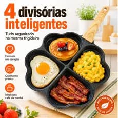 Frigideira 4 em 1 Antiaderente Coração para Ovos Panqueca Hambúrguer Café da Manhã