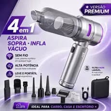 Aspirador Portátil Recarregável USB Aspira Sopra Infla e Faz Vácuo com Kit de Acessórios para Carro Casa Escritório