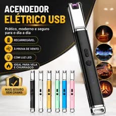 Acendedor Elétrico de Arco USB Sem Chama com LED Recarregável Portátil para Cozinha Churrasco e Camping