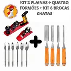 Kit Jogo De Plaina Manual + kit 4 formões + kit 6 Brocas Chatas P/ Pequenos Reparos Caseiros Profissional