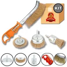Kit 4 Pcs Escova de Aço Circular Latonado Cabo Manual Furadeira Retifica MTX 869+055