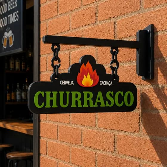 Placa de Parede Decorativa em MDF Churrasco 3D Pendente Estilo Pub Área Gourmet Bar Cozinha