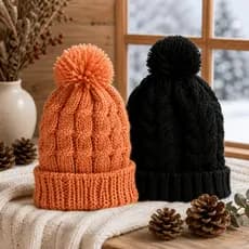 Touca Gorro Feminino Inverno Lã Forrada com Pompom Preto ou Salmão Quente Confortável Estilo