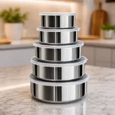 Kit 5 Potes Herméticos Inox com Tampa Armazenamento Marmita Cozinha