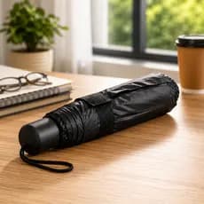 Guarda-Chuva Dobrável Preto Compacto Portátil De Bolsa Com Alça E Fecho Velcro