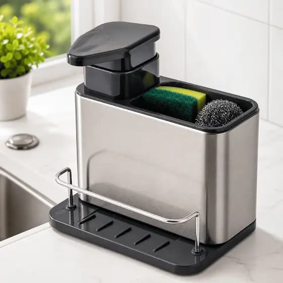 Organizador de Pia Inox com Porta Detergente Drenagem Porta Esponja Suporte Multiuso Cozinha Prático