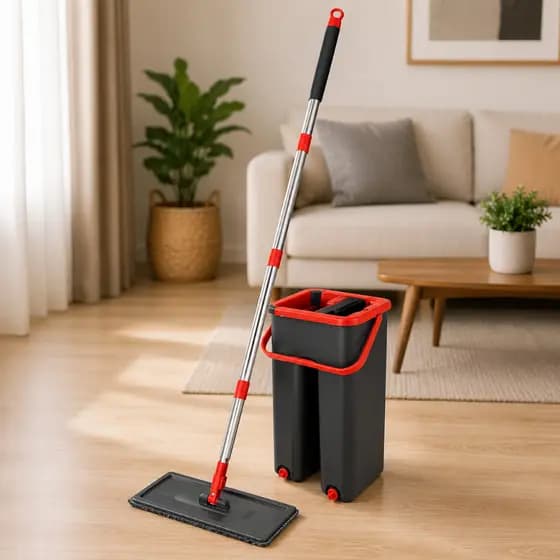 Flat Mop Rodo Lava e Seca com Balde 1 Refil Limpeza Piso Casa