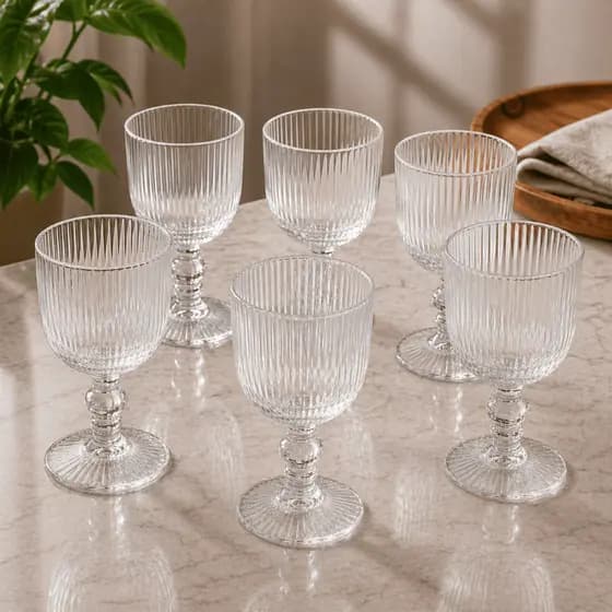 Conjunto 6 Taças Versalhes Graffiato Canelado Vidro 380ml Elegante para Água Suco Drinks Mesa Posta