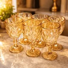 Conjunto 6 Taças de Vidro Diamond Gold 325ml Elegante para Drinks e Bebidas