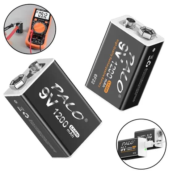 Carregador De Pilhas Recarregável 9v 1200mAh De Carrega Usb 2 Baterias Pp3