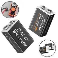 Carregador De Pilhas Recarregável 9v 1200mAh De Carrega Usb 2 Baterias Pp3