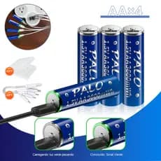 Carregador E Pilha Recarregavel 1.5v 3600mWh Bateria AA Carrega Usb