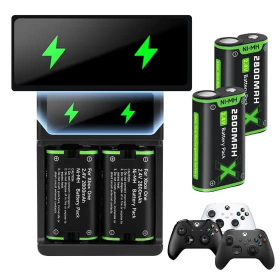 Kit Carregador de Bateria Compatível Controle Xbox One Series S/X 2 Baterias 2.4V 2800mAh Recarregáveis