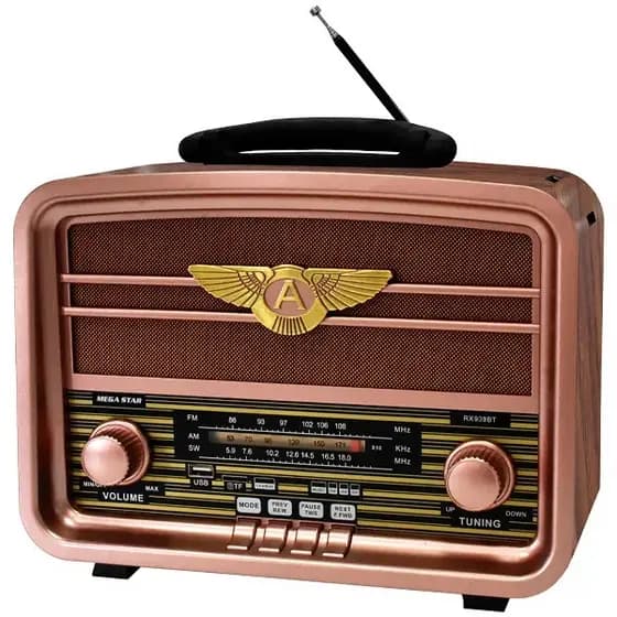 Rádio Retrô Mega Star AM FM Bluetooth USB 800W Bivolt Recarregável