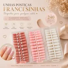 Unhas Postiças Francesinhas Coral Rosa Branca 240 Unidades no noAcabamento Impecável Visual Sofisticado Fácil Aplicação