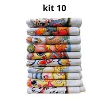 Kit 10 Panos de Prato Dona Maria Estampado Frutas e Girassol 100% Algodão –  62*35 cm