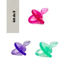 Kit com 3 Chupeta 100% Silicone Seguro e Confortável para Bebê