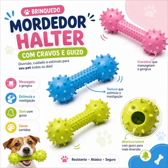 Brinquedo Mordedor para Cachorro Halter com Sino Brinquedo Pet Interativo Saúde Dental Com Cravos
