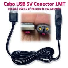 Cabo USB Carregador Adaptador 5V compatível c/ Alguns Modelos do Aparador One Blade e Barbeadores