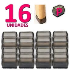 Kit 16 Peças Protetor De Silicone Para Pé Da Mesa E Cadeira PRETO RETANGULAR Tam: P