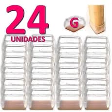 Kit 24 Protetor Silicone Pé Mesa Cadeira Retangular Transparente Proteção Piso Anti Risco Tam: G