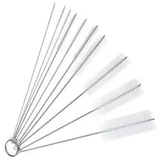 Kit 10 Escovas Limpeza De Canudos Bicos Tubos Cerdas Nylon Haste Inox