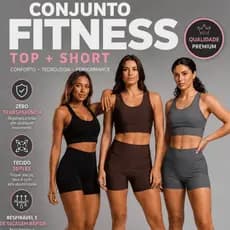 Conjunto Feminino Short Cintura Alta e Top Fitness Zero Transparencia Treino Moda Fitness Academia