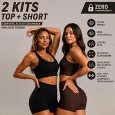 2 Kit Conjunto Feminino Short Cintura Alta e Top Fitness Zero Transparencia Treino Moda Fitness Academia