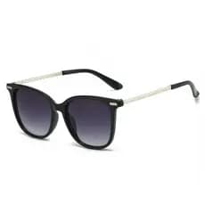 Óculos de Sol Femininos Estilo Olho de Gato com Armação de Metal UV400 Preto com Rebites