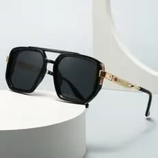 Óculos de Sol Retrô Populares com Rebites para Homens, Estilo Punk, Óculos de Sol Quadrados com Ponte Dupla para Mulhere