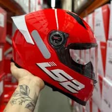 CAPACETE LS2 FF358 CLASSIC S DIGITAL MONOCOLOR BRIGHT VERMELHO IMPERDIVEL + SPOILER + BRINDE EXCLUSIVO SUPER PROMOÇÃO