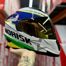 CAPACETE NORISK FF302 GRAND PRIX PAISES BRASIL VERDE AMARELO VISEIRA SOLAR +VISEIRA CAMALEÃO+ SUPER BRINDE TOP