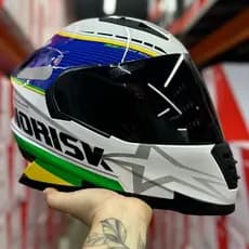 CAPACETE NORISK FF302 GRAND PRIX PAISES BRASIL VERDE AMARELO VISEIRA SOLAR +VISEIRA FUME+VISIERA CRISTAL+ BRINDE TOP