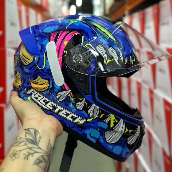 CAPACETE RACE TECH HIT LANÇAMENTO IMPERDIVEL LIZARD AZUL PROMOÇÃO + BRINDE