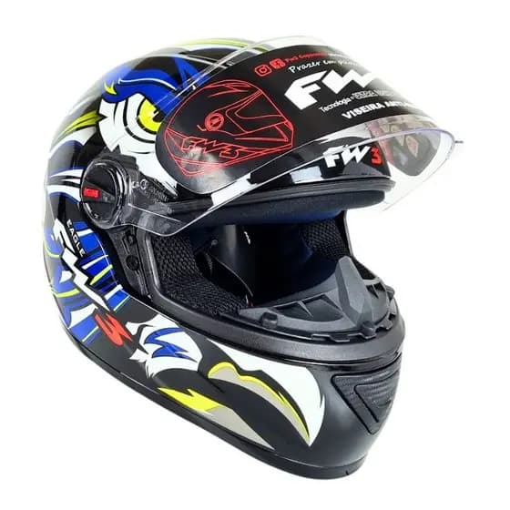 CAPACETE FW3 GTN EAGLE TRIBAL PÁSSARO EXCLUSIVO AZUL/AMARELO + SUPER BRINDE