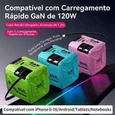 Carregador De Parede Portátil De Com USB Tipo C 120W Adaptador De Carregamento Rápido PLUG para iPhone e Samsung