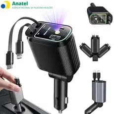 Carregador de Carro 120w 4 Em1 Carregador rápido Tipo C USB+cabo com LED Starry Sky Carregador Veicular