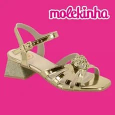 Sandália Molekinha Infantil Salto Dourado Com Coração Luxo | Lançamento Original !