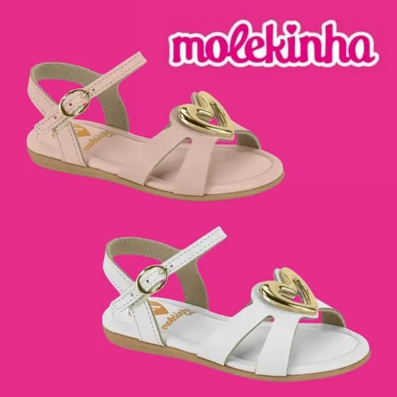 Sandalia Molekinha Infantil Menina Coracao Dourado Metalizado Luxo | Lançamento Original !