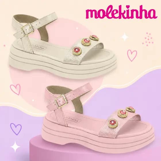 Molekinha Sandalia Salto Perola Feminina Brilho Fivela Papete | Lançamento ! | Original Molekinha