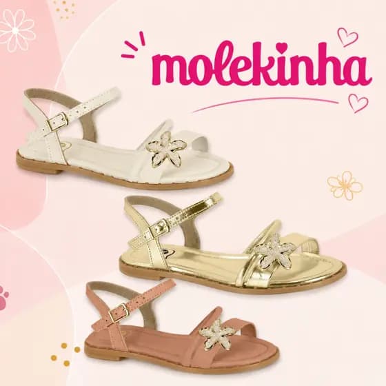 Sandália Molekinha Infantil Rasteira Flor De Pedraria Luxo | Lançamento Original !