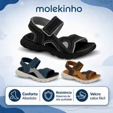 Sandália Molekinho Infantil Menino Calce Fácil Original Escola Passeio Confortável | Lançamento !